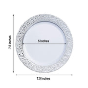 10 pcs 7.5" wide White Round Salad Plates with Hammered Trim - Disposable Tableware