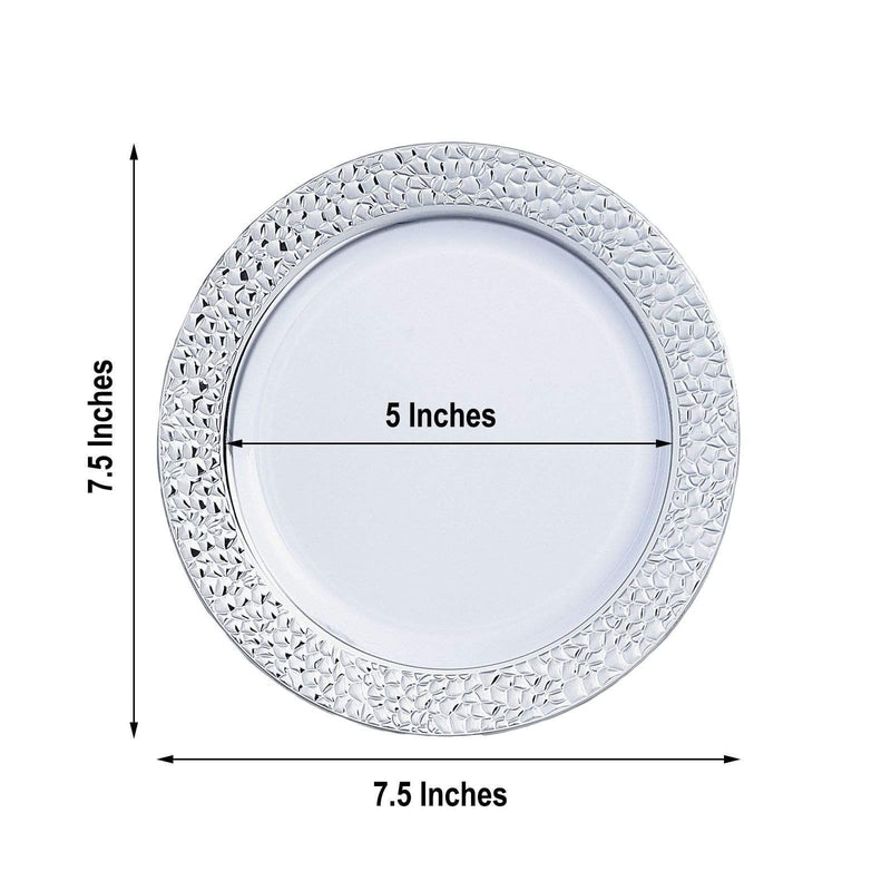 10 pcs 7.5" wide White Round Salad Plates with Hammered Trim - Disposable Tableware