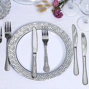 10 pcs 7.5" wide White Round Salad Plates with Hammered Trim - Disposable Tableware