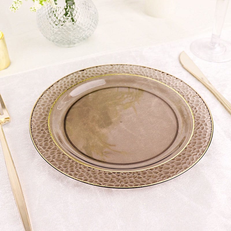 10 pcs 7.5" wide White Round Salad Plates with Hammered Trim - Disposable Tableware