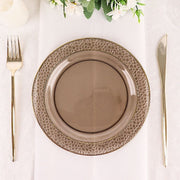 10 pcs 7.5" wide White Round Salad Plates with Hammered Trim - Disposable Tableware