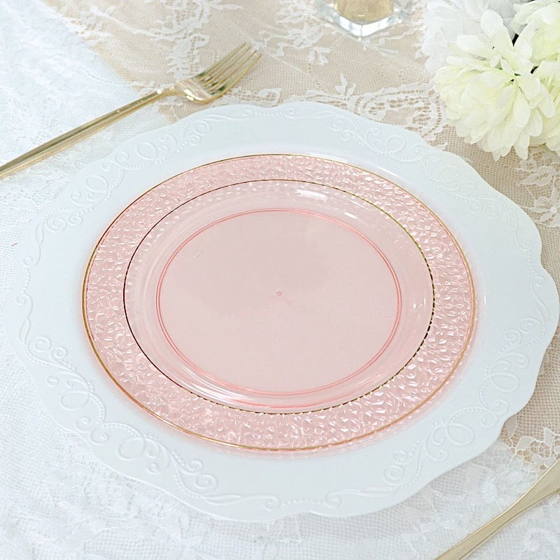 10 pcs 7.5" wide White Round Salad Plates with Hammered Trim - Disposable Tableware