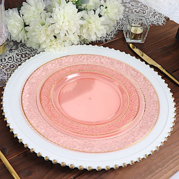 10 pcs 7.5" wide White Round Salad Plates with Hammered Trim - Disposable Tableware