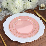 10 pcs 7.5" wide White Round Salad Plates with Hammered Trim - Disposable Tableware