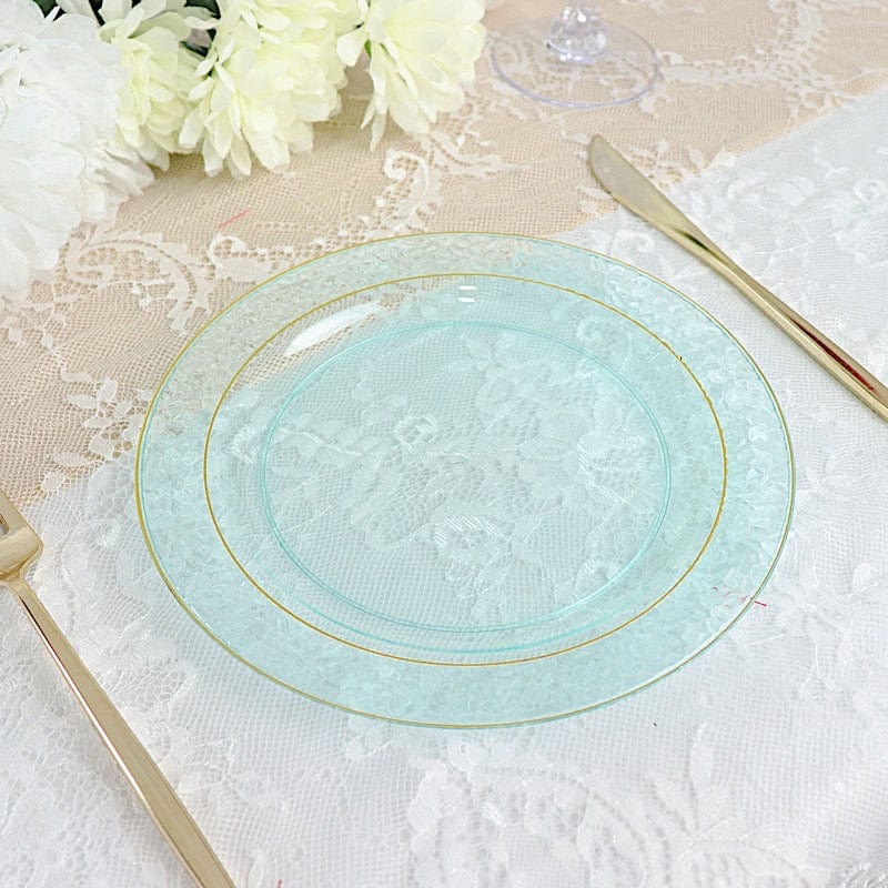 10 pcs 7.5" wide White Round Salad Plates with Hammered Trim - Disposable Tableware