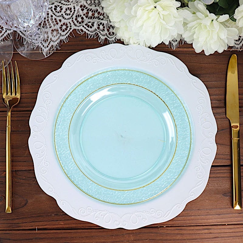 10 pcs 7.5" wide White Round Salad Plates with Hammered Trim - Disposable Tableware