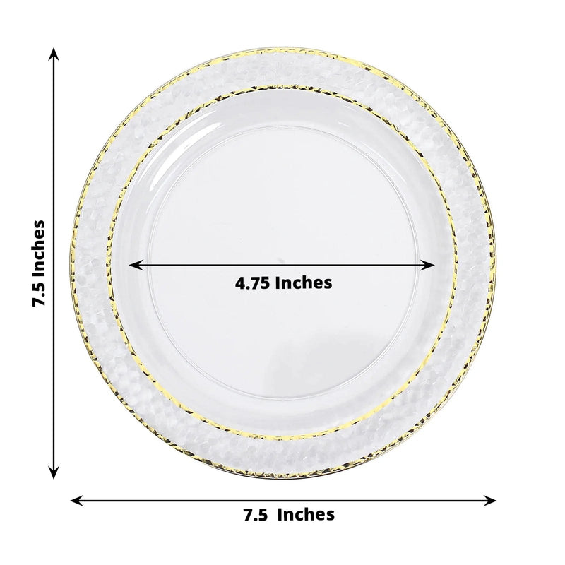 10 pcs 7.5" wide White Round Salad Plates with Hammered Trim - Disposable Tableware