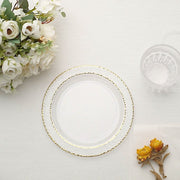 10 pcs 7.5" wide White Round Salad Plates with Hammered Trim - Disposable Tableware