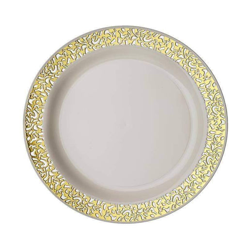 10 pcs 7" Round Dessert Plates with Lacy Trim - Disposable Tableware PLST_PLA0019_IVRG