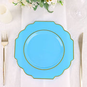 10 pcs 8" Baroque Plastic Dessert Plates with Gold Rim - Disposable Tableware
