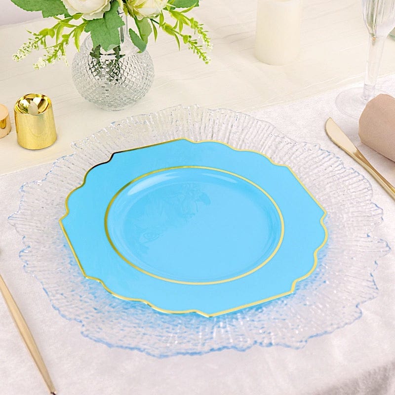 10 pcs 8" Baroque Plastic Dessert Plates with Gold Rim - Disposable Tableware