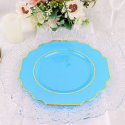 10 pcs 8" Baroque Plastic Dessert Plates with Gold Rim - Disposable Tableware