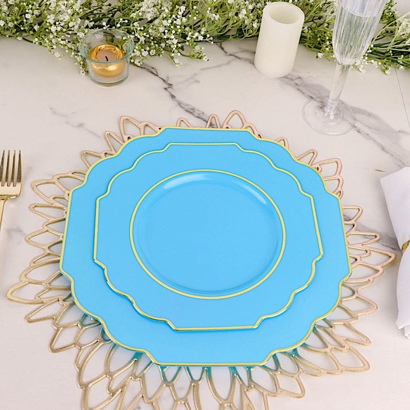 10 pcs 8" Baroque Plastic Dessert Plates with Gold Rim - Disposable Tableware