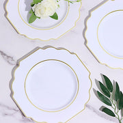 10 pcs 8" Baroque Plastic Dessert Plates with Gold Rim - Disposable Tableware