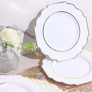 10 pcs 8" Baroque Plastic Dessert Plates with Gold Rim - Disposable Tableware