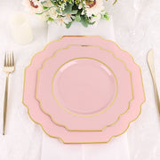 10 pcs 8" Baroque Plastic Dessert Plates with Gold Rim - Disposable Tableware