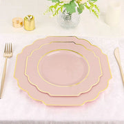 10 pcs 8" Baroque Plastic Dessert Plates with Gold Rim - Disposable Tableware