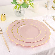 10 pcs 8" Baroque Plastic Dessert Plates with Gold Rim - Disposable Tableware