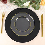 10 pcs 8" Baroque Plastic Dessert Plates with Gold Rim - Disposable Tableware