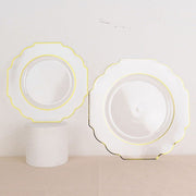 10 pcs 8" Baroque Plastic Dessert Plates with Gold Rim - Disposable Tableware