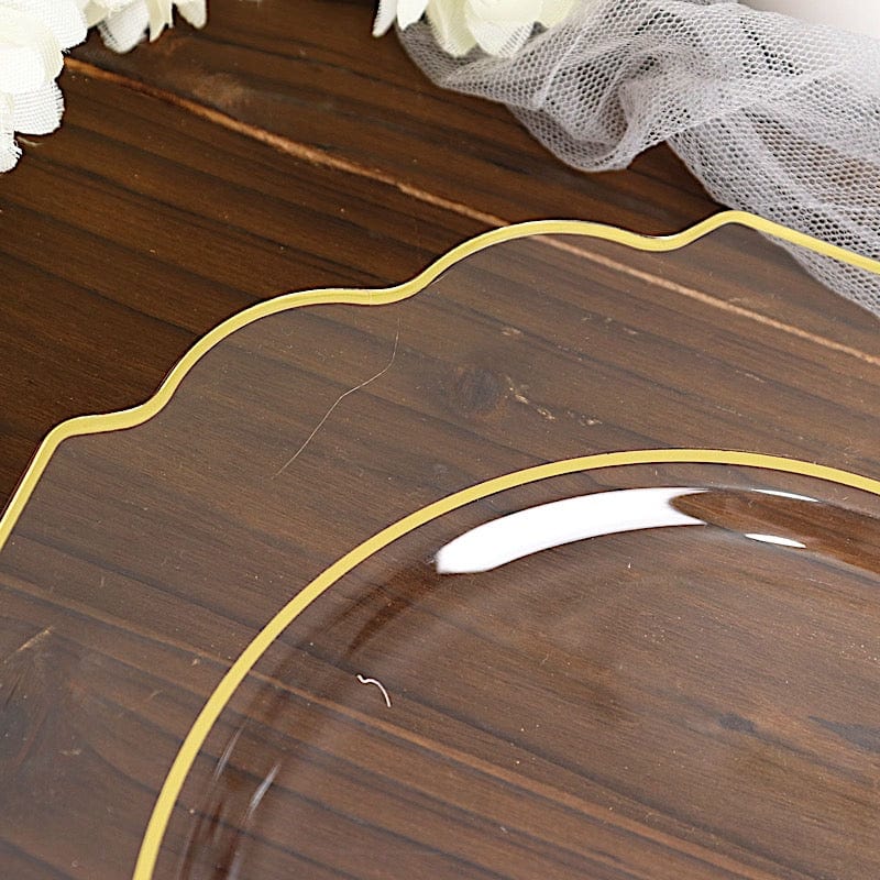 10 pcs 8" Baroque Plastic Dessert Plates with Gold Rim - Disposable Tableware