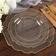 10 pcs 8" Baroque Plastic Dessert Plates with Gold Rim - Disposable Tableware