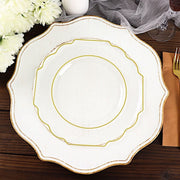 10 pcs 8" Baroque Plastic Dessert Plates with Gold Rim - Disposable Tableware