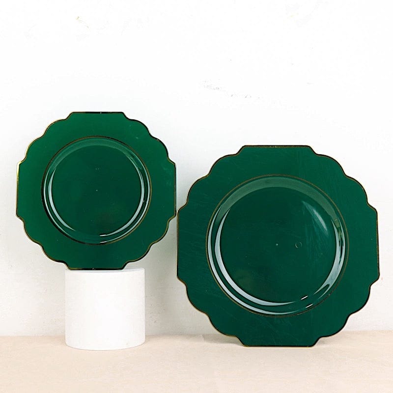 10 pcs 8" Baroque Plastic Dessert Plates with Gold Rim - Disposable Tableware