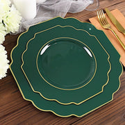 10 pcs 8" Baroque Plastic Dessert Plates with Gold Rim - Disposable Tableware