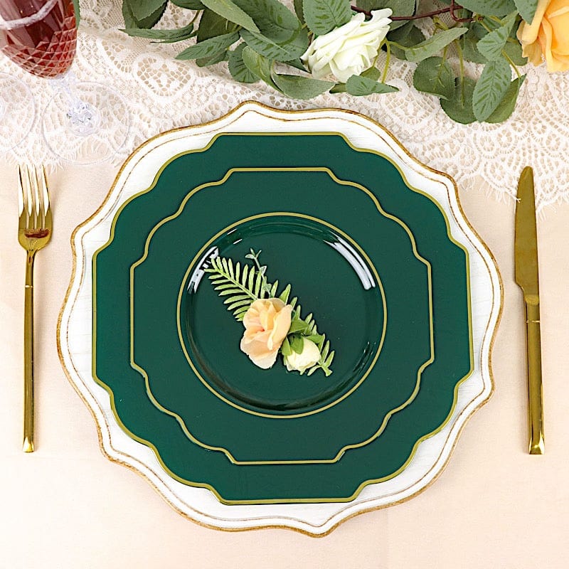 10 pcs 8" Baroque Plastic Dessert Plates with Gold Rim - Disposable Tableware