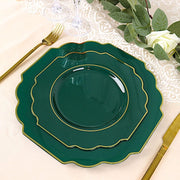10 pcs 8" Baroque Plastic Dessert Plates with Gold Rim - Disposable Tableware