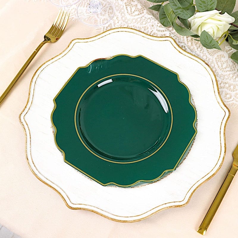 10 pcs 8" Baroque Plastic Dessert Plates with Gold Rim - Disposable Tableware