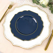 10 pcs 8" Baroque Plastic Dessert Plates with Gold Rim - Disposable Tableware