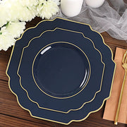 10 pcs 8" Baroque Plastic Dessert Plates with Gold Rim - Disposable Tableware