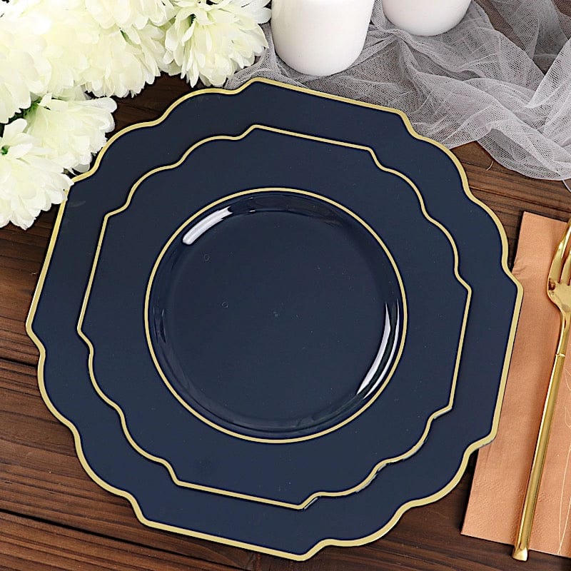 10 pcs 8" Baroque Plastic Dessert Plates with Gold Rim - Disposable Tableware