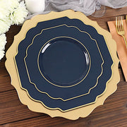 10 pcs 8" Baroque Plastic Dessert Plates with Gold Rim - Disposable Tableware