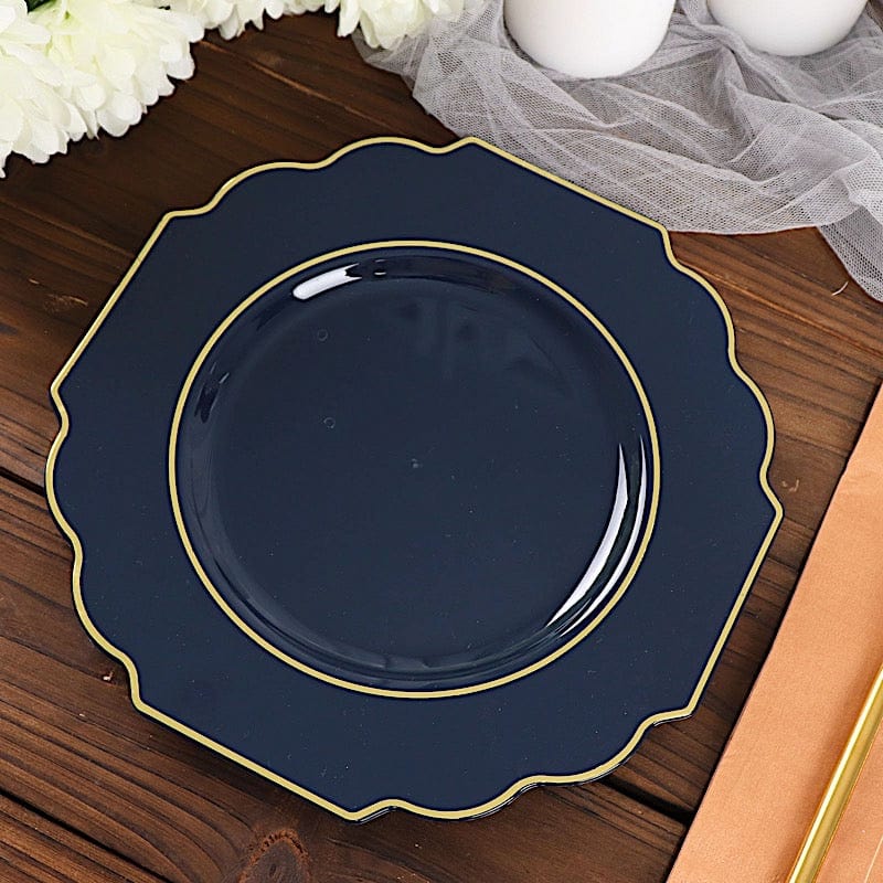 10 pcs 8" Baroque Plastic Dessert Plates with Gold Rim - Disposable Tableware