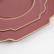 10 pcs 8" Baroque Plastic Dessert Plates with Gold Rim - Disposable Tableware