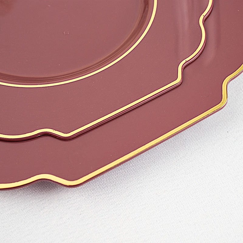 10 pcs 8" Baroque Plastic Dessert Plates with Gold Rim - Disposable Tableware