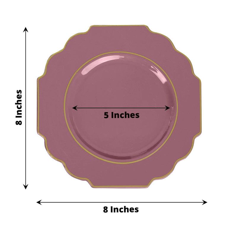 10 pcs 8" Baroque Plastic Dessert Plates with Gold Rim - Disposable Tableware