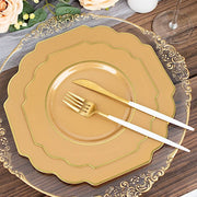 10 pcs 8" Baroque Plastic Dessert Plates with Gold Rim - Disposable Tableware