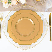10 pcs 8" Baroque Plastic Dessert Plates with Gold Rim - Disposable Tableware