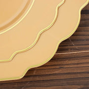 10 pcs 8" Baroque Plastic Dessert Plates with Gold Rim - Disposable Tableware