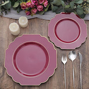 10 pcs 8" Baroque Plastic Dessert Plates with Gold Rim - Disposable Tableware