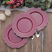 10 pcs 8" Baroque Plastic Dessert Plates with Gold Rim - Disposable Tableware