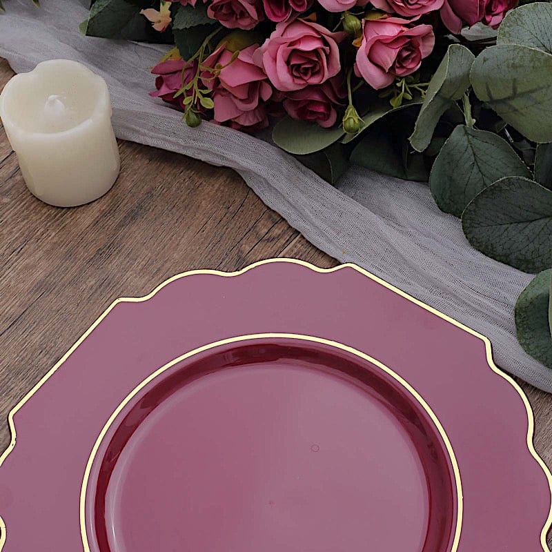 10 pcs 8" Baroque Plastic Dessert Plates with Gold Rim - Disposable Tableware