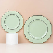 10 pcs 8" Baroque Plastic Dessert Plates with Gold Rim - Disposable Tableware