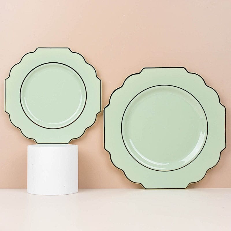 10 pcs 8" Baroque Plastic Dessert Plates with Gold Rim - Disposable Tableware