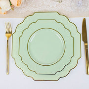 10 pcs 8" Baroque Plastic Dessert Plates with Gold Rim - Disposable Tableware