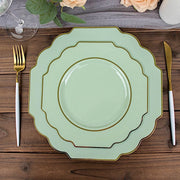 10 pcs 8" Baroque Plastic Dessert Plates with Gold Rim - Disposable Tableware